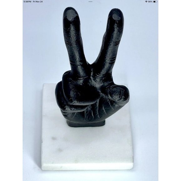 Sagebrook Peace Sign Marble Base Sculpture Paperweight Mudra Book End Figure - Picture 5 of 7